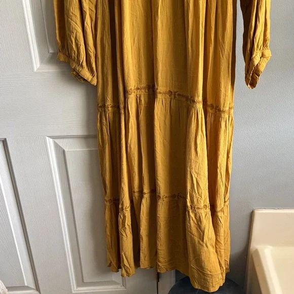 Old Navy Mustard Yellow Long Sleeve Embroidered Tiered Dress - Picture 2 of 8